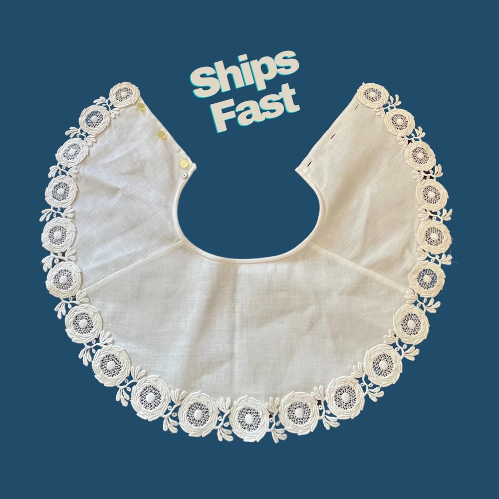Vintage 50's White & Embroidered Lace Button Collar, Teena Brown Theatre Costume